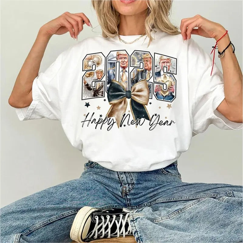 New Year Trum 2025 Coquette Bow Bundle Happy New Year 2025 Era Meet Me At Midnight Retro Disco Ball Trendy Shirt Hoodie,...