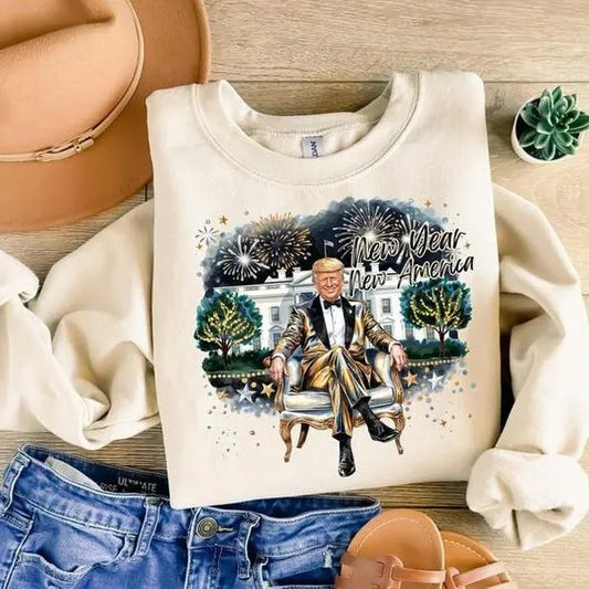 New Year Trum 2025 Coquette Bow Sweatshirt, Bundle Happy New Year 2025 Era Meet Me At Midnight Retro Disco Ball Trendy Shirt, For Men, For Women