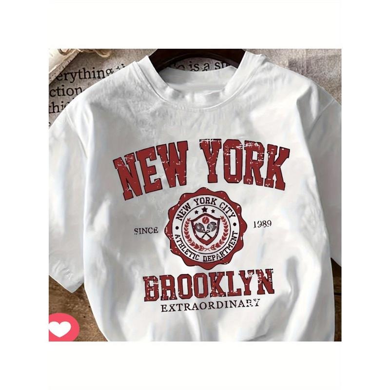 New York Print Crew Neck Tee - Women'WB shield T-shirts - Short Sleeve, Casual Hoodie, Sweatshirt | DripVista.com
