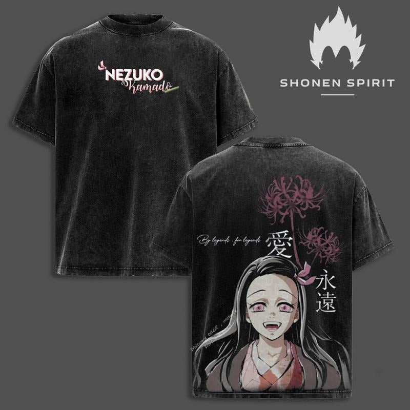 Nezuko Kamado Vintage Washed Tee, Breathing styles Breathing styles Anime Oversized Unisex T-shirt, Heavy Cotton Double...