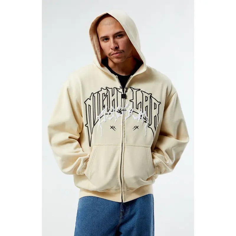 Nightlab Men's Cream London Full Zip Hoodie T-Shirts, Sweatshirt | DripVista.com