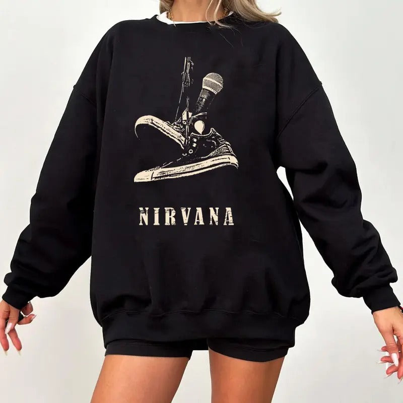 Nirvana Sneaker Sweatshirt Tshrit Hoodie, Band Tee In Utero Nirvana Tour 90s Sweatshirt, 90s T-shirt Vintage Aesthetic, Y2K Clothing, Y2K Fashion, Nirvana Crewneck Sweatshirt, Nirvana Sweatshirt