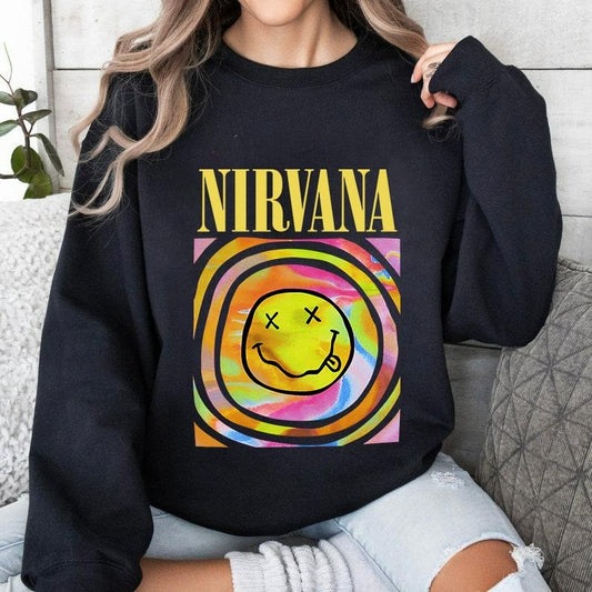 Nirvana Sweatshirt, Nirvana Smile Face Crewneck Sweatshirt, Nirvana Pink Sweatshirt, Trendy Pink Sweatshirt