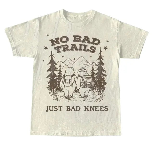 No Bad Trails Just Bad Knees Cute Bears Hiking Vintage T-Shirt, Funny Teddy Bears T Shirt, Retro 90s Forest Adventure...