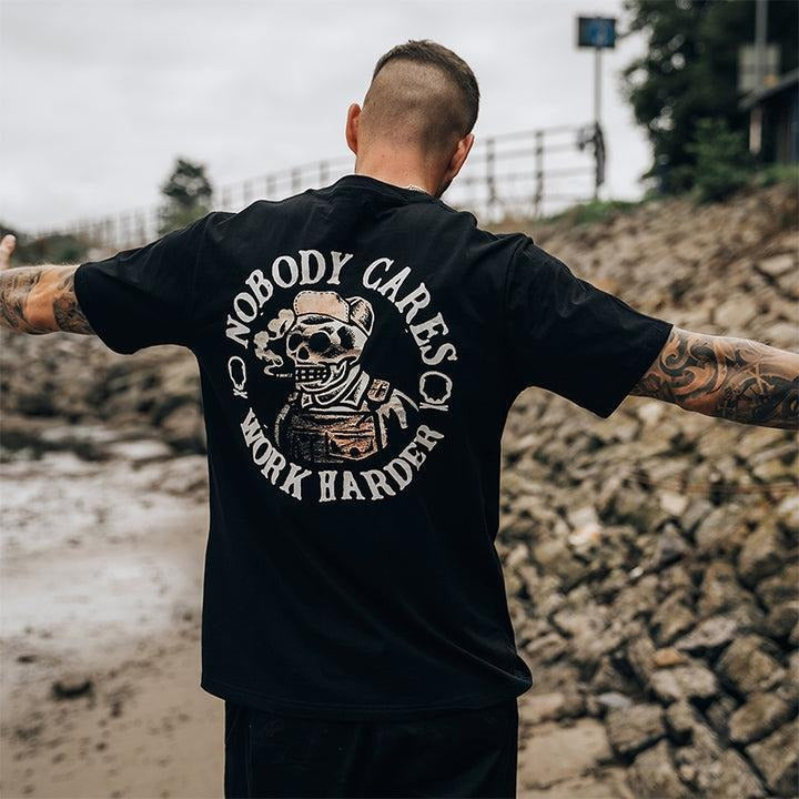 Nobody Cares Work Harder Skull Back Side Printed Men T-Shirt Sweatshirt Hoodie, Motorcycle Shirt Cotton Menswear Hoodie...