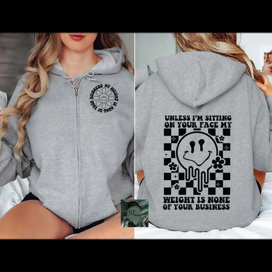 None of your business Zip Hoodie Black or Sport Grey