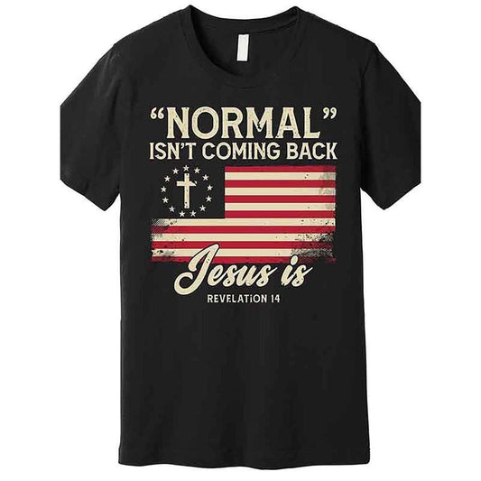 Normal Will Not Come Back, Jesus Is Christian Quality T-shirt 229703, Funny Men's Short Sleeve Pattern T-shirt Series Black AA  made in usa