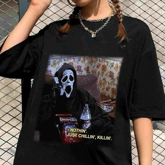 Nothin Just Chillin Killin Shirt, Ghostface Shirt, Funny Halloween Shirt, Scream Shirt, Horror Shirt, Halloween Gift Shirt, Halloween Tee