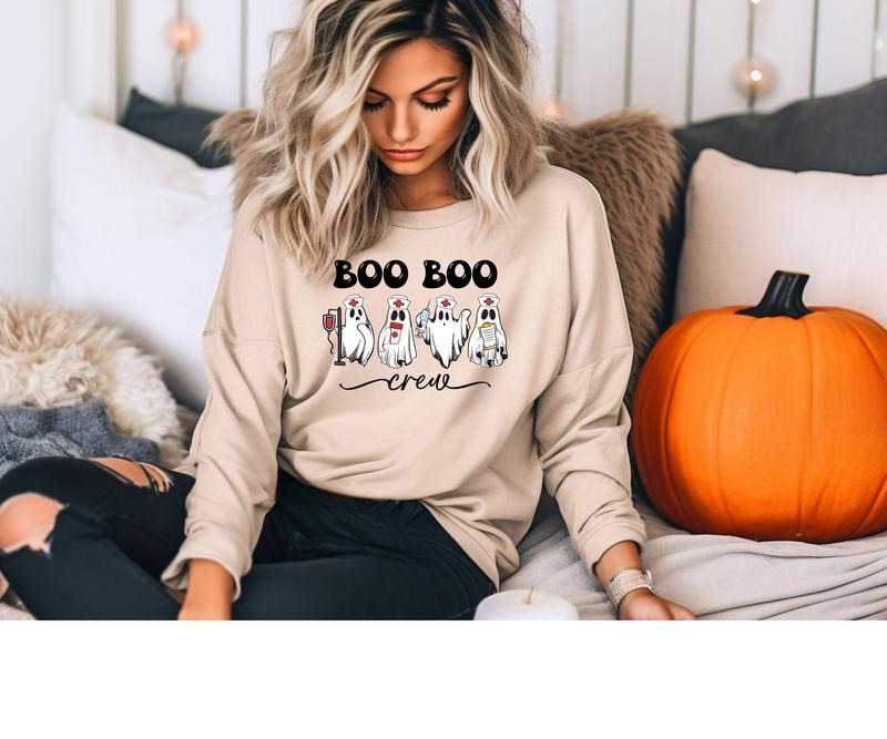 Nurse Boo Boo Crew Ghost Crewneck Sweatshirt T-Shirts, Hoodie | DripVista.com