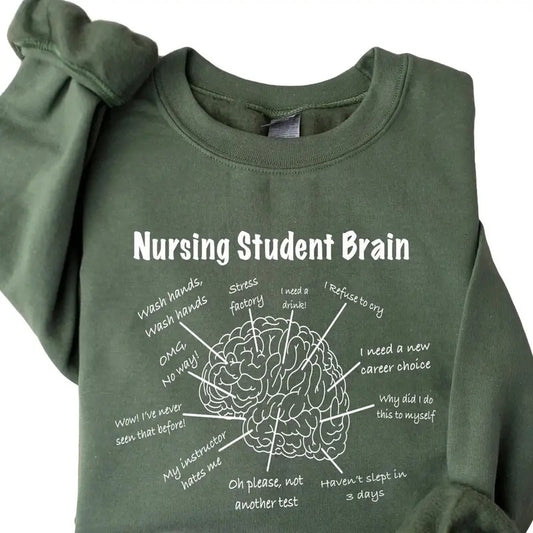 Nursing Student Brain Sweatshirt, Nursing School Shirt, For Work RN, Nurse Life Sweatshirt, Registered Nurse Sweater Long Long Sleeves Casual Classic Cotton Fabric