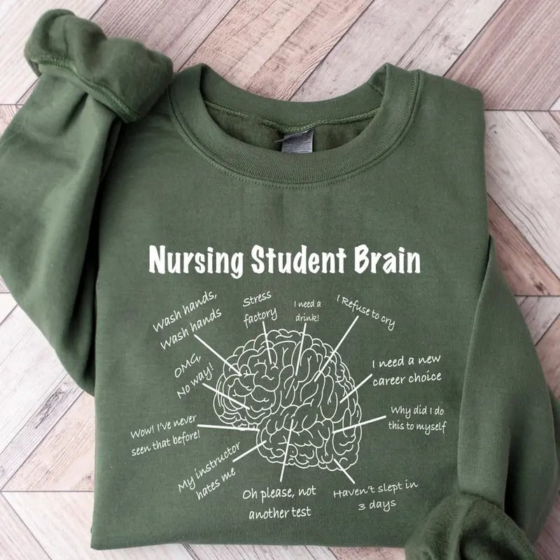 Nursing Student Brain Sweatshirt, Nursing School, Nurse Sweatshirt T-Shirts, Hoodie | DripVista.com