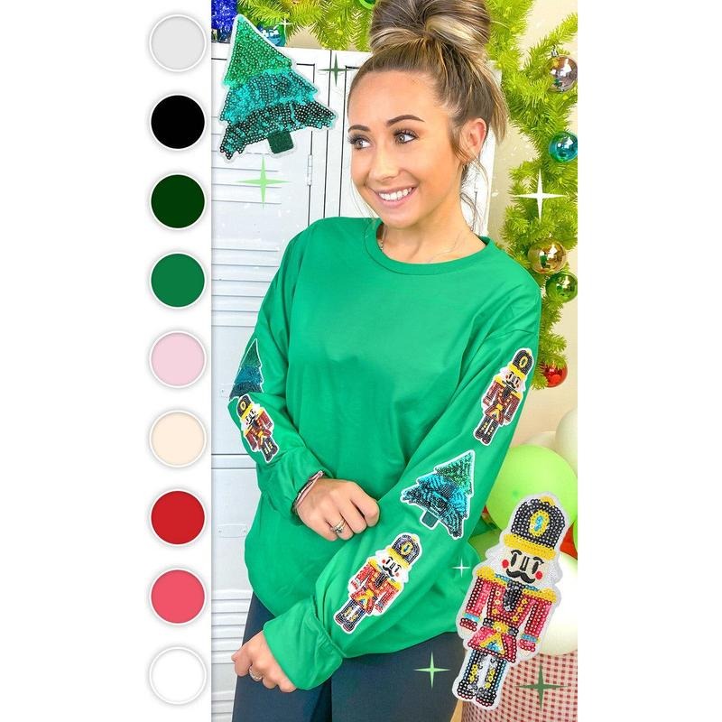 Nutcracker and Christmas Tree Sparkle Sleeve Long Sleeve Graphic T-Shirt Hoodie, Sweatshirt | DripVista.com