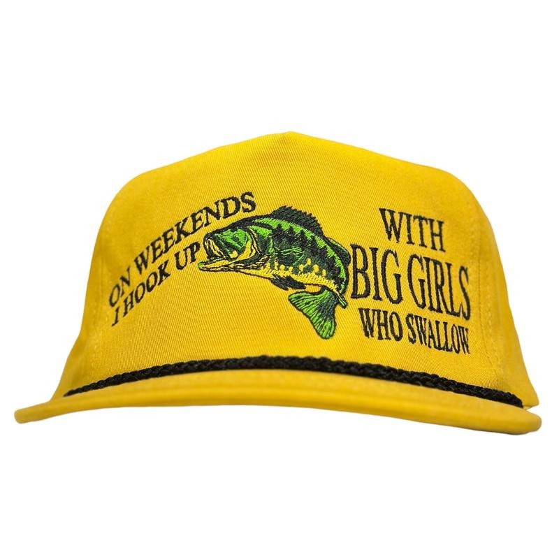 ON WEEKENDS I HOOK UP WITH BIG GIRLS WHO SWALLOW Mustard Rope SnapBack Hat Cap Funny Fishing Custom Embroidered T-Shirts,...
