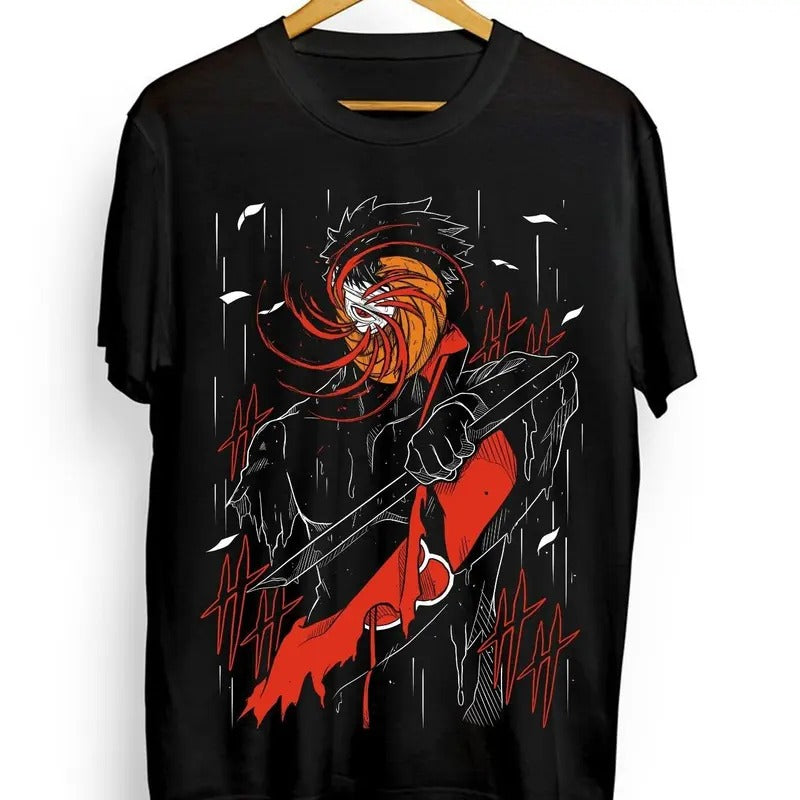 Obito Uchiha T-Shirt Tobi Akatsuki Naruto Japanese Anime Black Shirt All Size