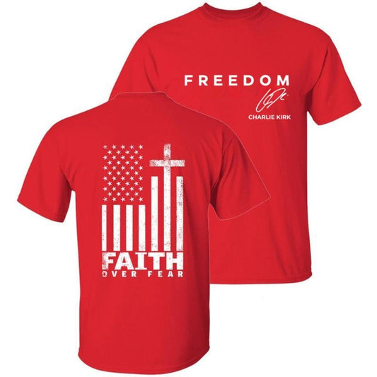 October 14th Red T-Shirt, Remembrance Ceremony Honoring CKJ, In October We Wear Red Birthday, CJK Day Tee, C.K. Birthday, Faith Over Fear Distressed American Flag, American Pride Faith, Christian Graphic Jesus Shirt for Men And Women