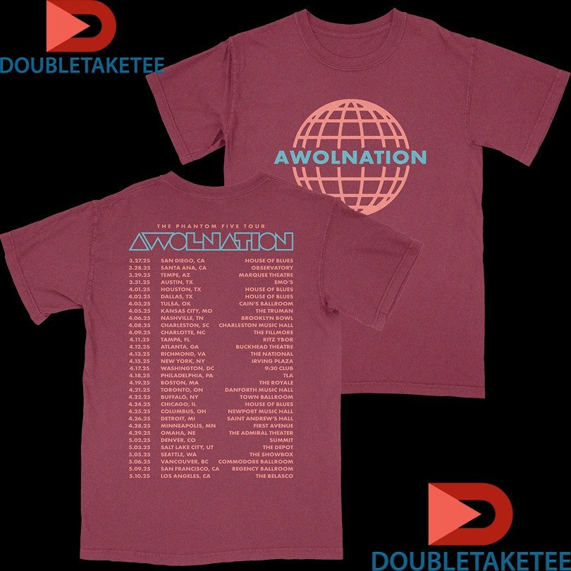 Official Awolnation The Phantom 5 2025 Tour Globe Shirts