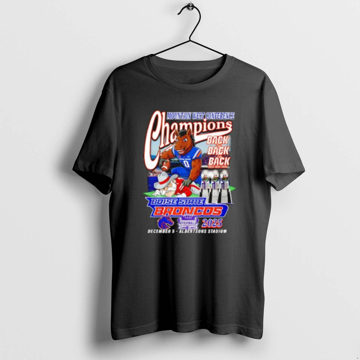 Official Boise State Broncos 2025 Mountain West Championsh Back To Back To Back Mascot T-Shirts, Hoodie, Sweatshirt