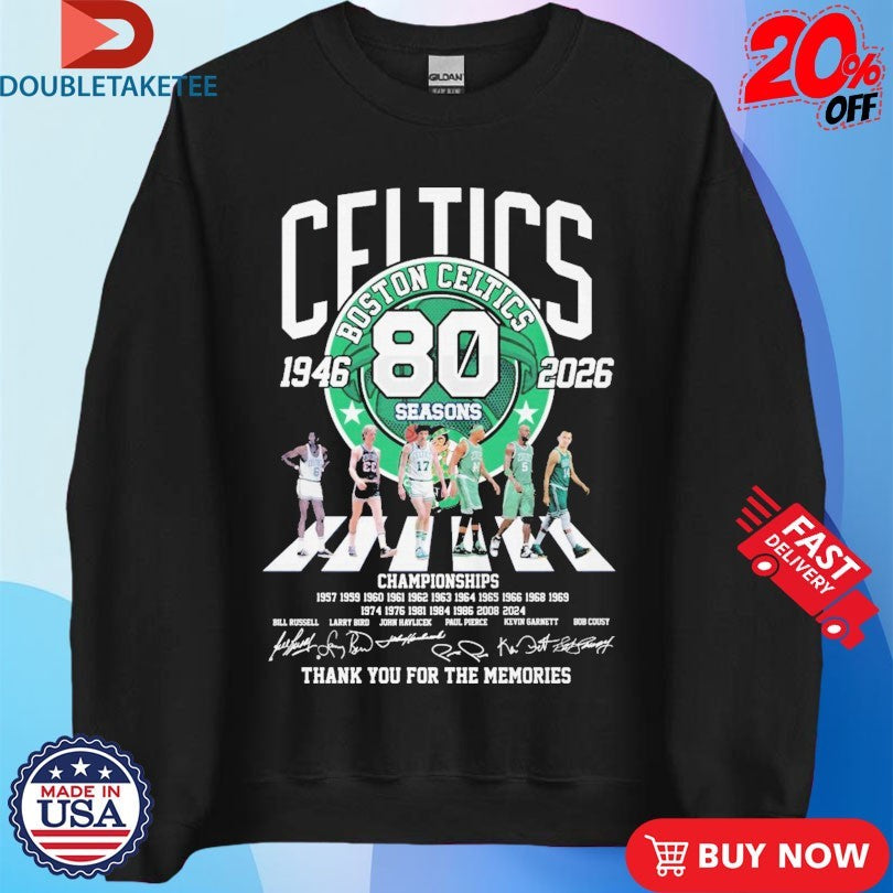 Official Boston Celtics 1946 2026 80 Seasons Championships Thank You For The Memories Road Abbey Signatures Shirts