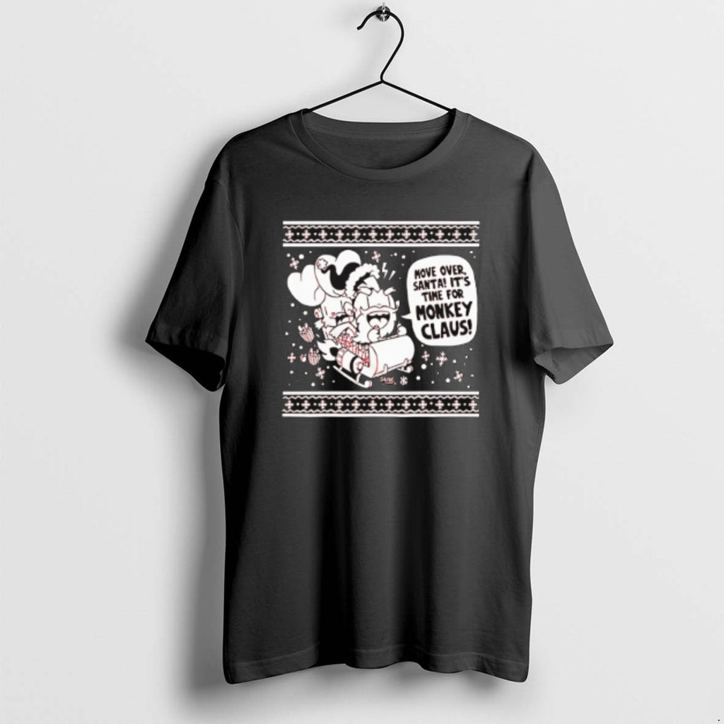 Official Bunny Vs Monkey Move Over Santa Its Time For Monkey Claus Christmas T-Shirts, Hoodie, Sweatshirt | DripVista.com