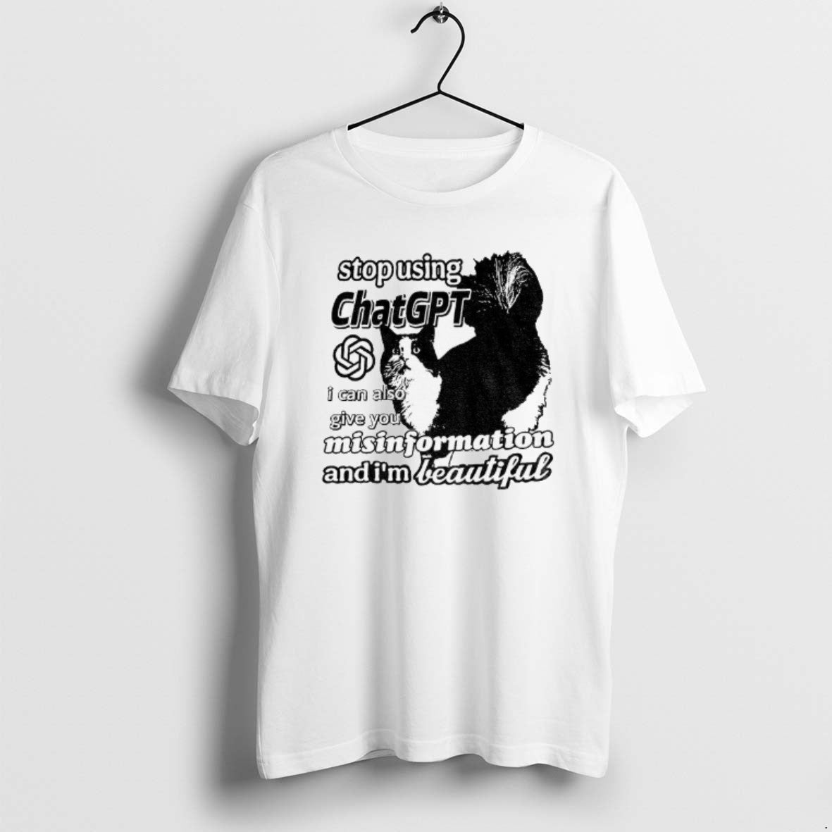 Official Chat Gpt Cat Meme Stop Using I Can Also Give You Misinformation T-Shirts, Hoodie, Sweatshirt | DripVista.com