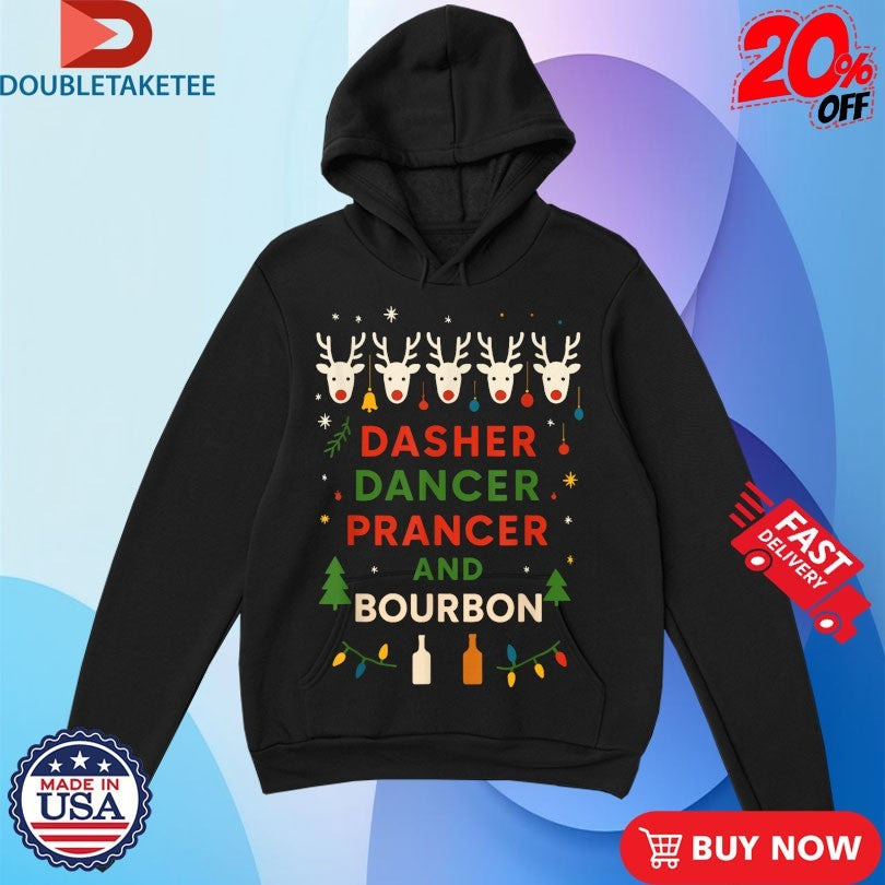 Official Dasher Dancer Prancer Bourbon Christmas Holiday Santa T-Shirts