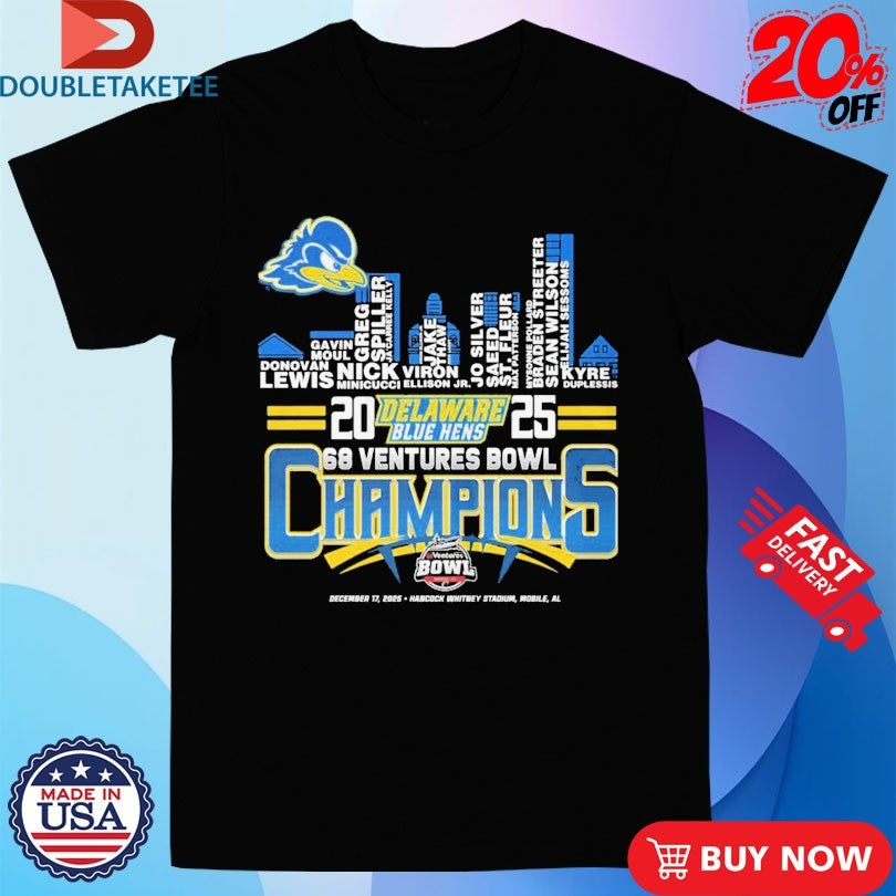 Official Delaware Blue Hens 2025 Bowl Champions Hancock Whitney Stadium Mobile AL Shirts