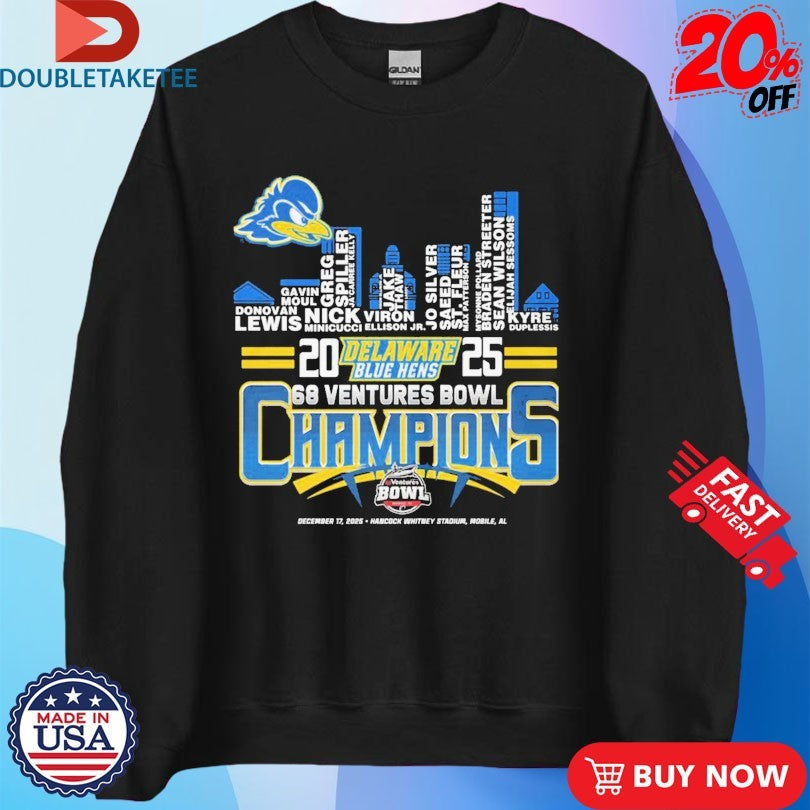 Official Delaware Blue Hens 2025 Bowl Champions Hancock Whitney Stadium Mobile AL Shirts