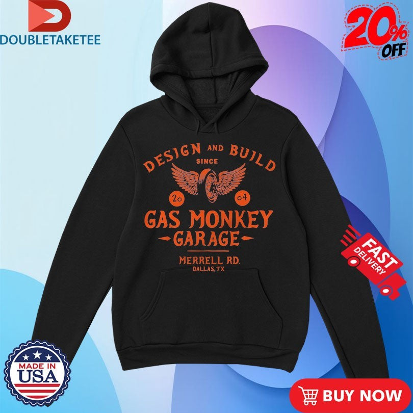 Official Gas Monkey Garage Design And Build Merrell RD Dallas TX Flying Monkey Shirts