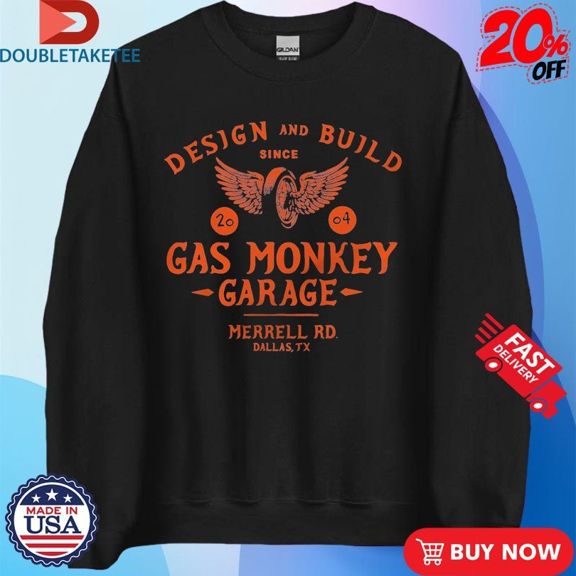 Official Gas Monkey Garage Design And Build Merrell RD Dallas TX Flying Monkey Shirts