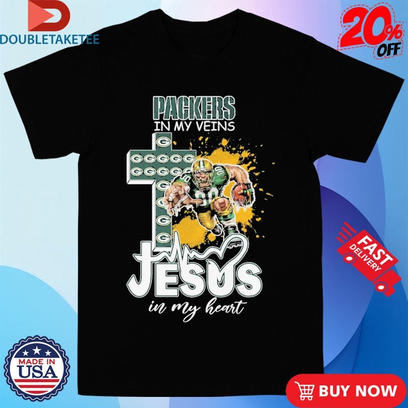 Official Green Bay Packers In My Veins Jesus In My Heart Mascot Cross Shirts