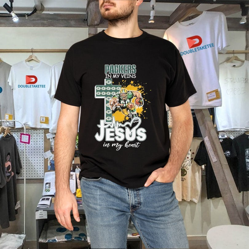 Official Green Bay Packers In My Veins Jesus In My Heart Mascot Cross Shirts