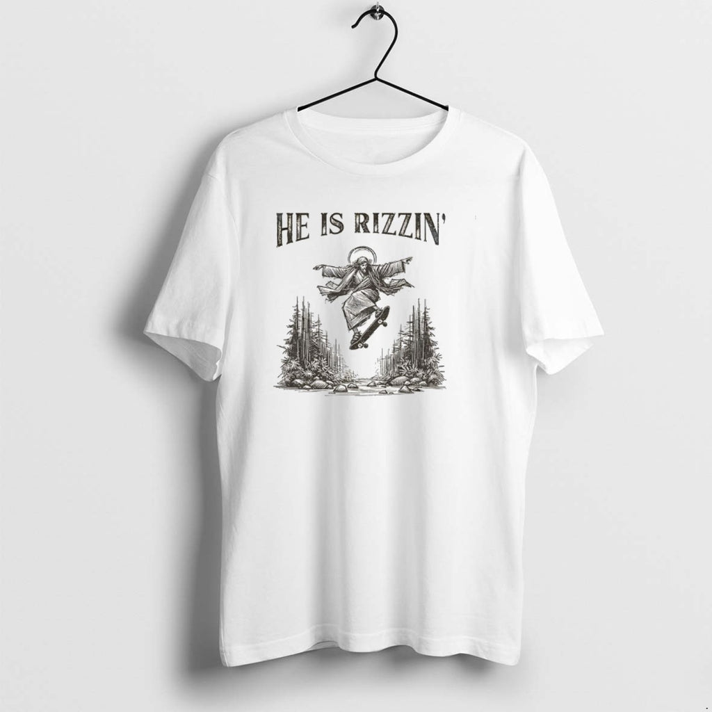 Official Jesus Skateboarding He Is Rizzin Vintage T-Shirts, Hoodie, Sweatshirt | DripVista.com