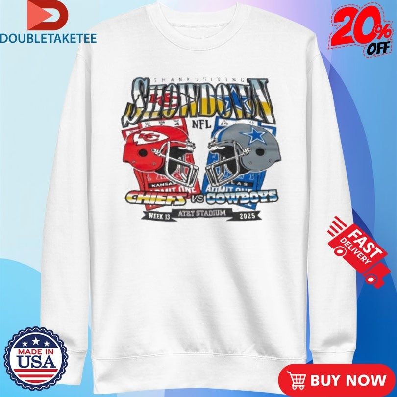 Official Kansas City Chiefs Vs Dallas Cowboys Thanksgiving Showdown Helmet 2025 Shirts