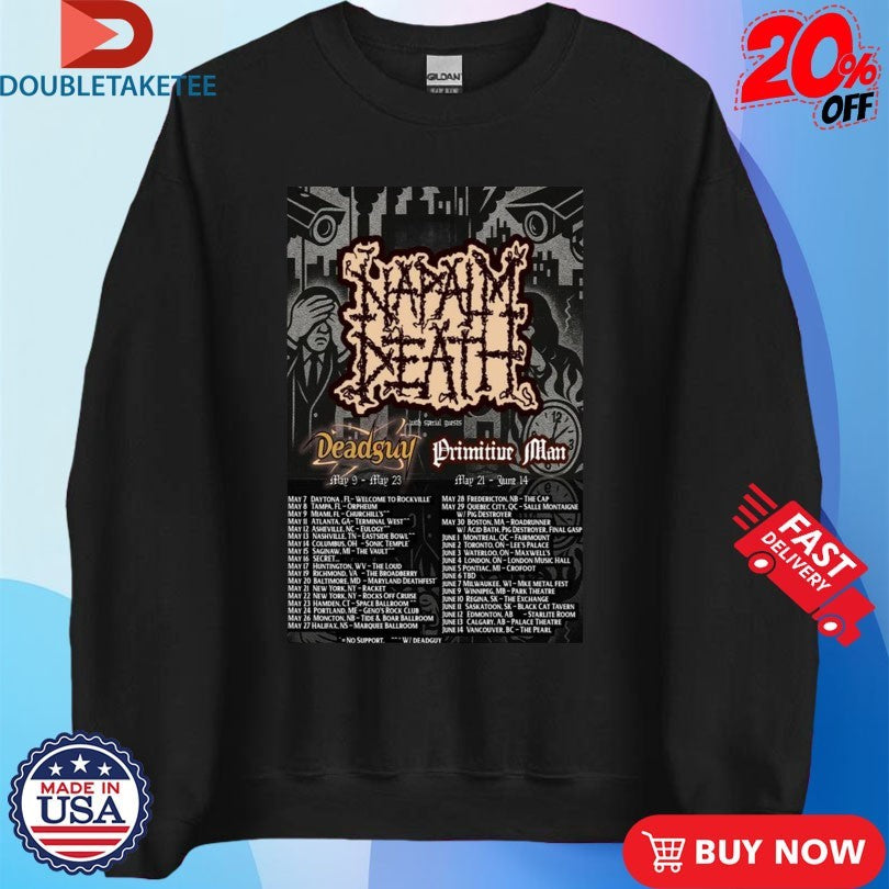 Official Napalm Death Summer Tour 2026 Shirts