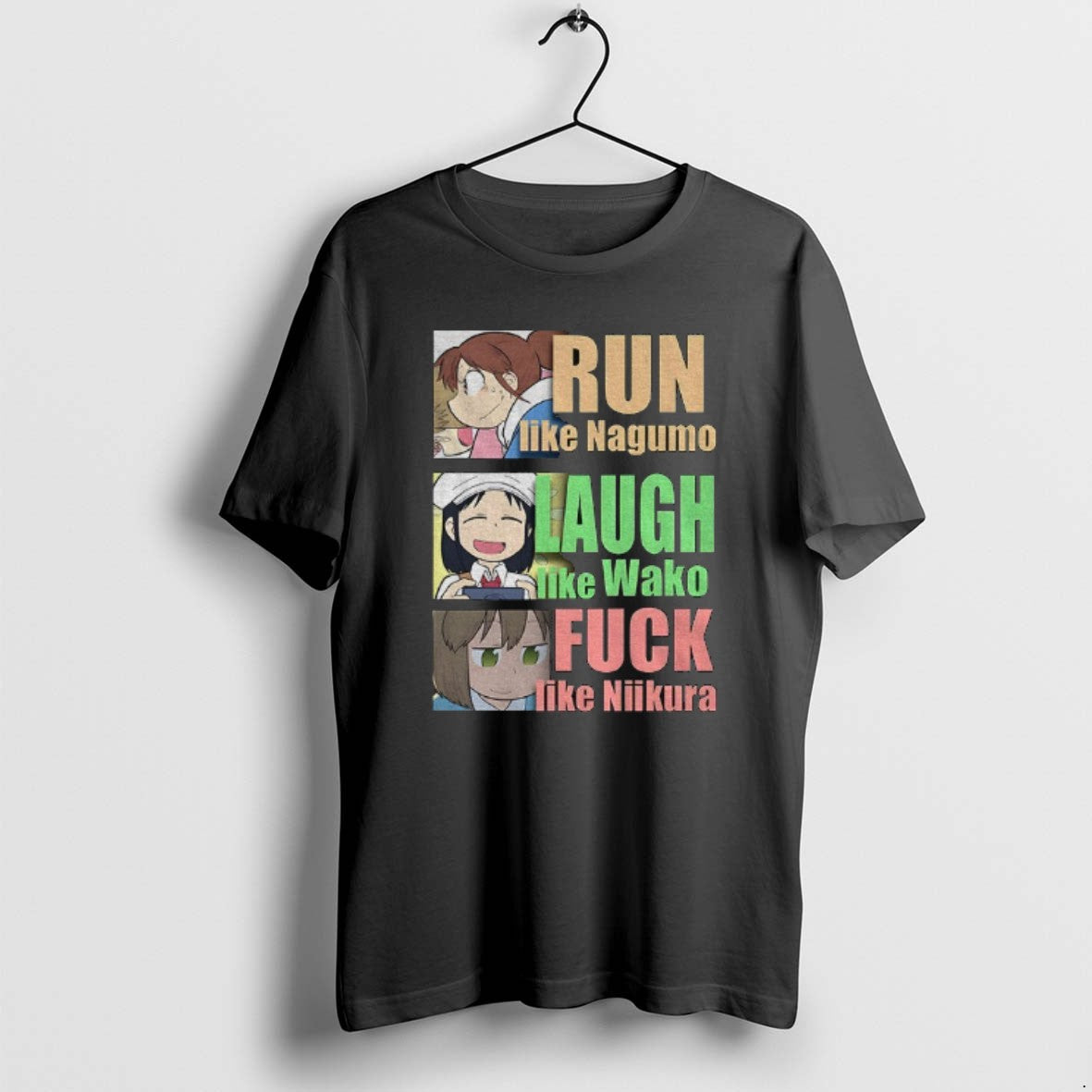 Official Run Like Nagumo Laugh Like Wako Fuck Like Niikura Cartoon T-Shirts, Hoodie, Sweatshirt | DripVista.com
