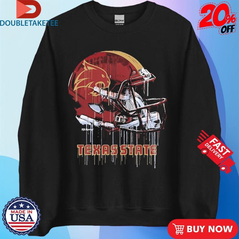 Official Texas State Bobcats Dripping Football Helmet Shirts