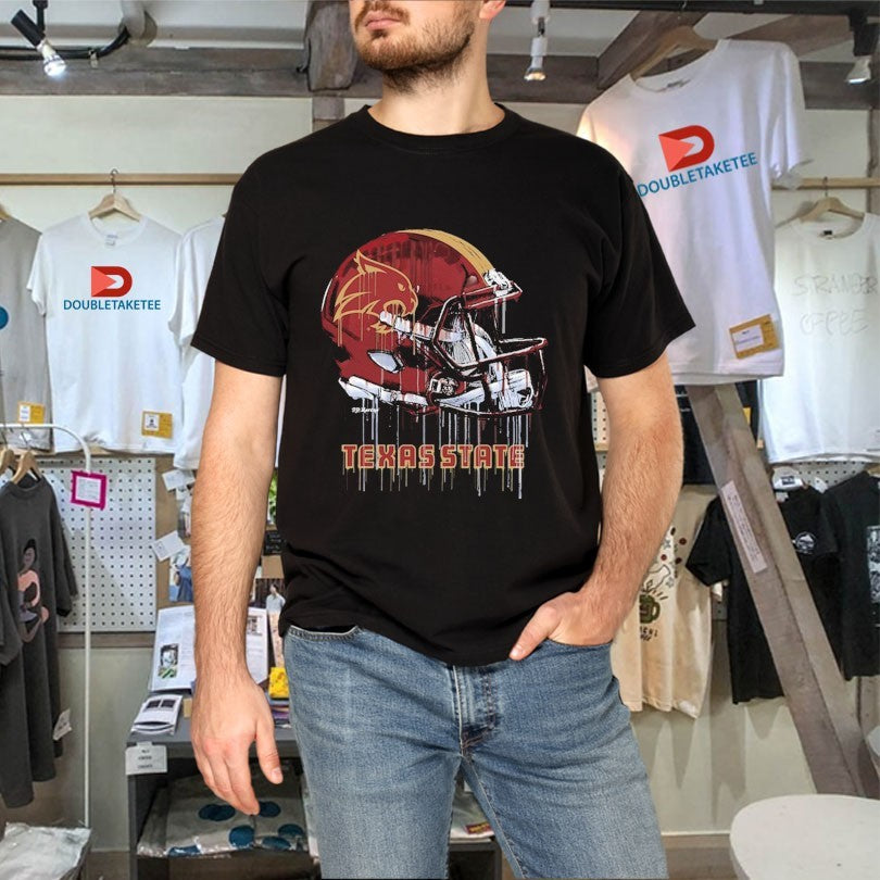 Official Texas State Bobcats Dripping Football Helmet Shirts