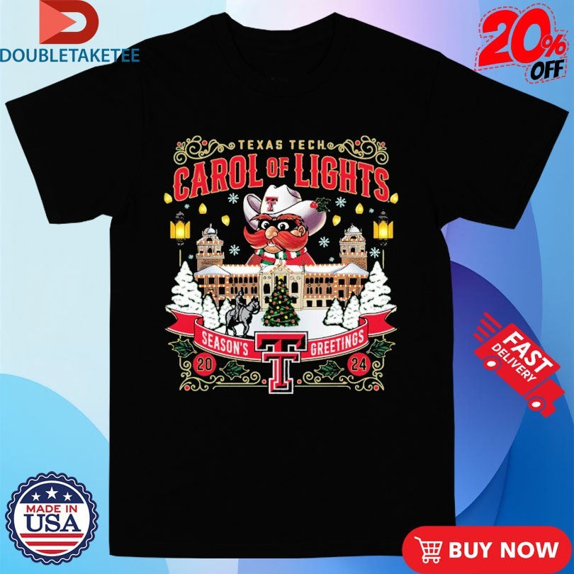 Official Texas Tech Red Raiders Carol Of Lights Season’s Greetings 2024 Mascot Christmas Shirts
