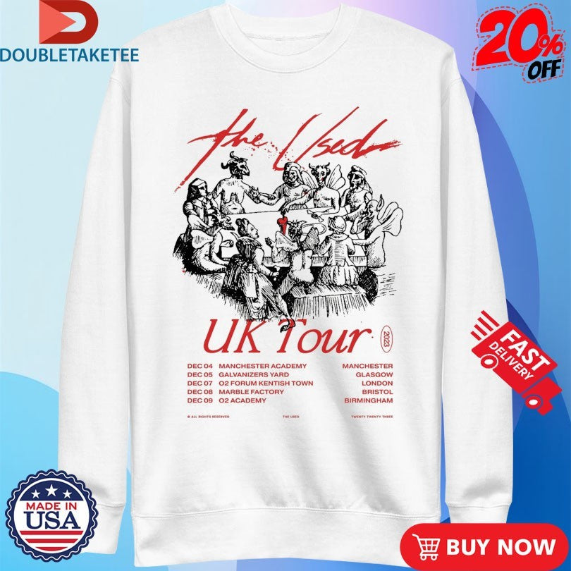 Official The Used 2023 UK Tour Dates Shirts