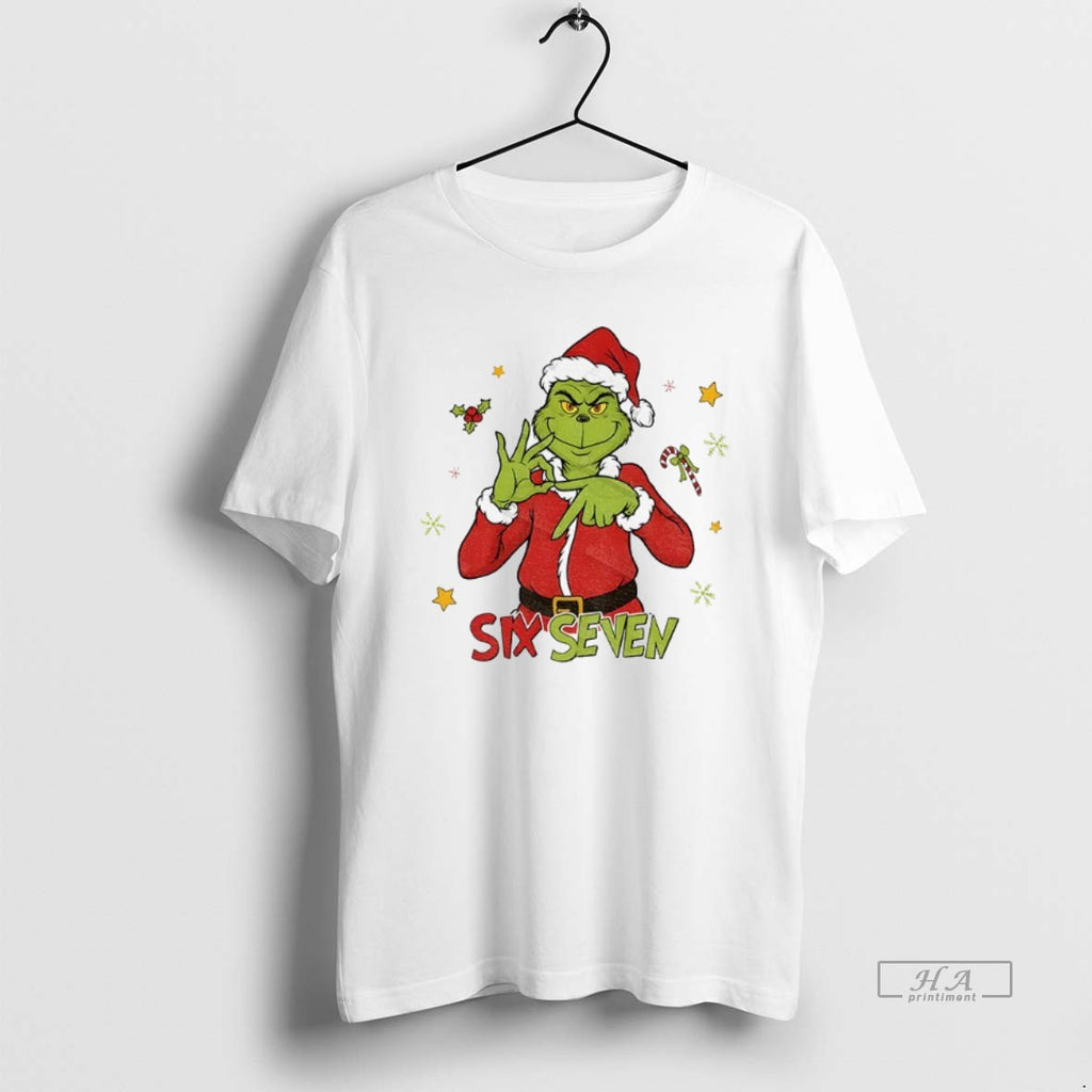 Official Trendy Grinch Santa Hat Six Seven Meme Christmas 2025