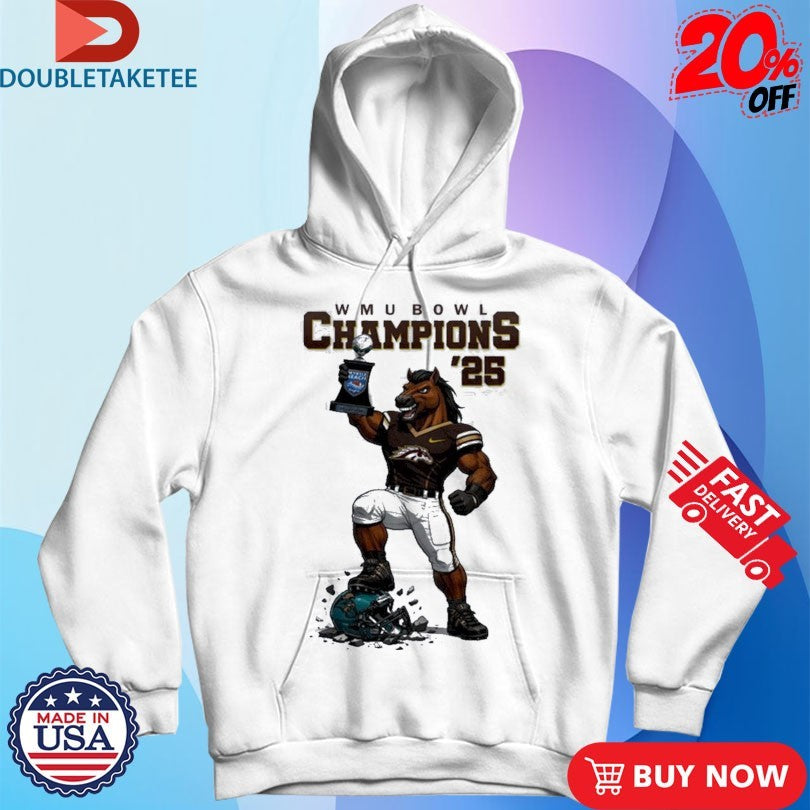 Official Western Michigan Broncos Myrtle Beach Bowl Champions 2025 Mascot Trophy Shirts
