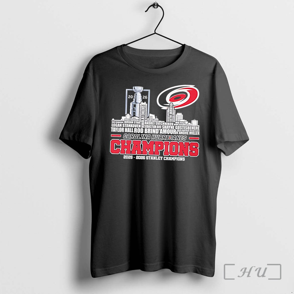 Officials 2025 2026 Stanley Champions Carolina Hurricanes Player Name Skyline Tee Premium T Shirts Sweater