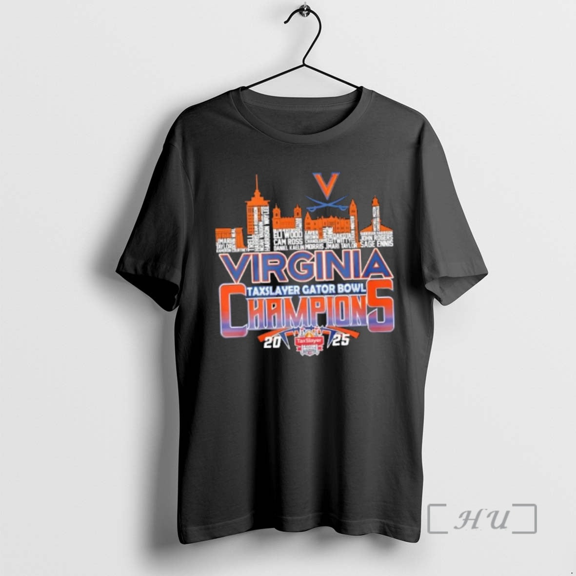 Officials 2025 Taxslayer Gator Bowl Champions Virginia Cavaliers All Names City Skyline Premium T Shirts Hoodie, Sweatshirt