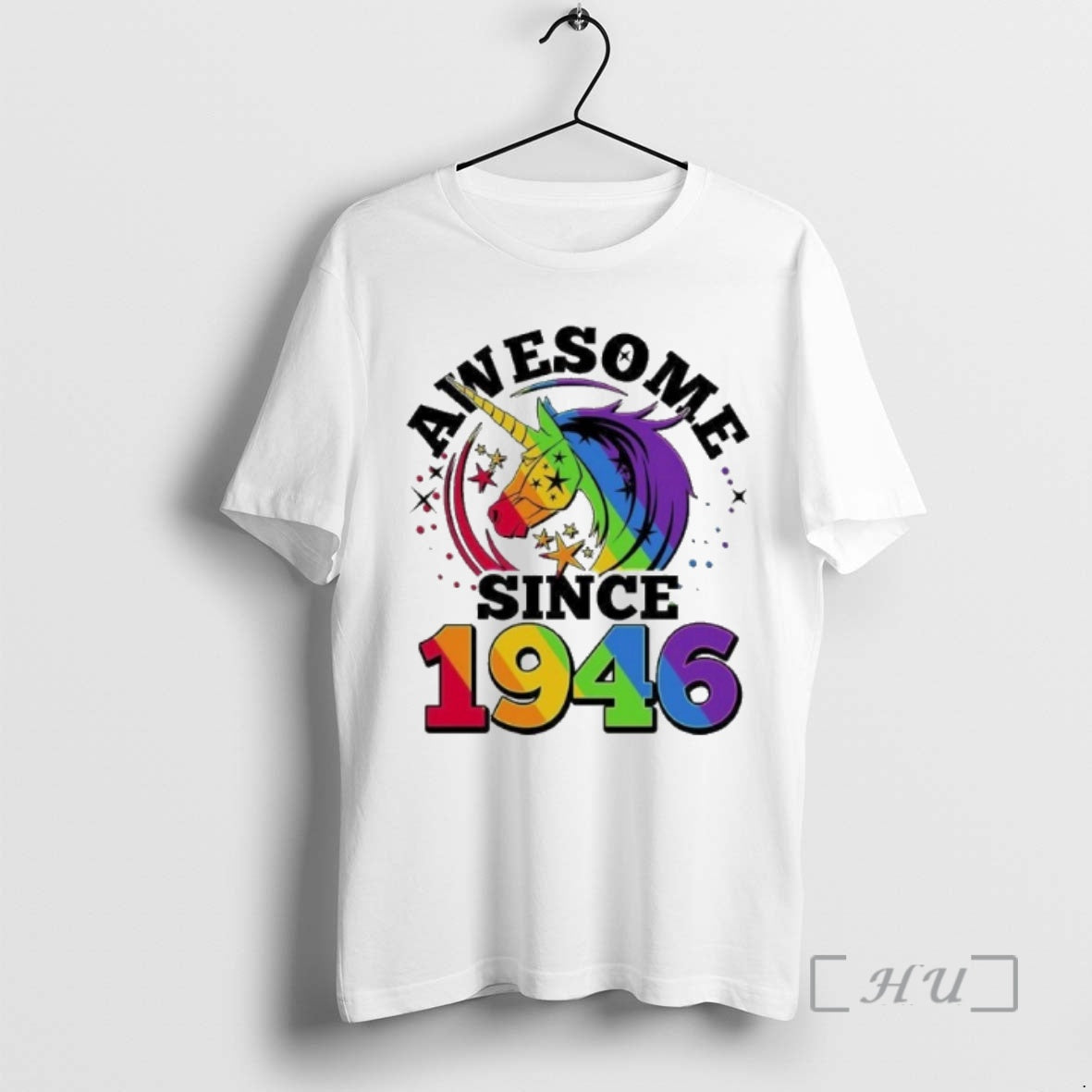 Officials 80th Birthday Rainbow Unicorn Awesome Since 1946 T-Shirts, Hoodie, Sweatshirt | DripVista.com