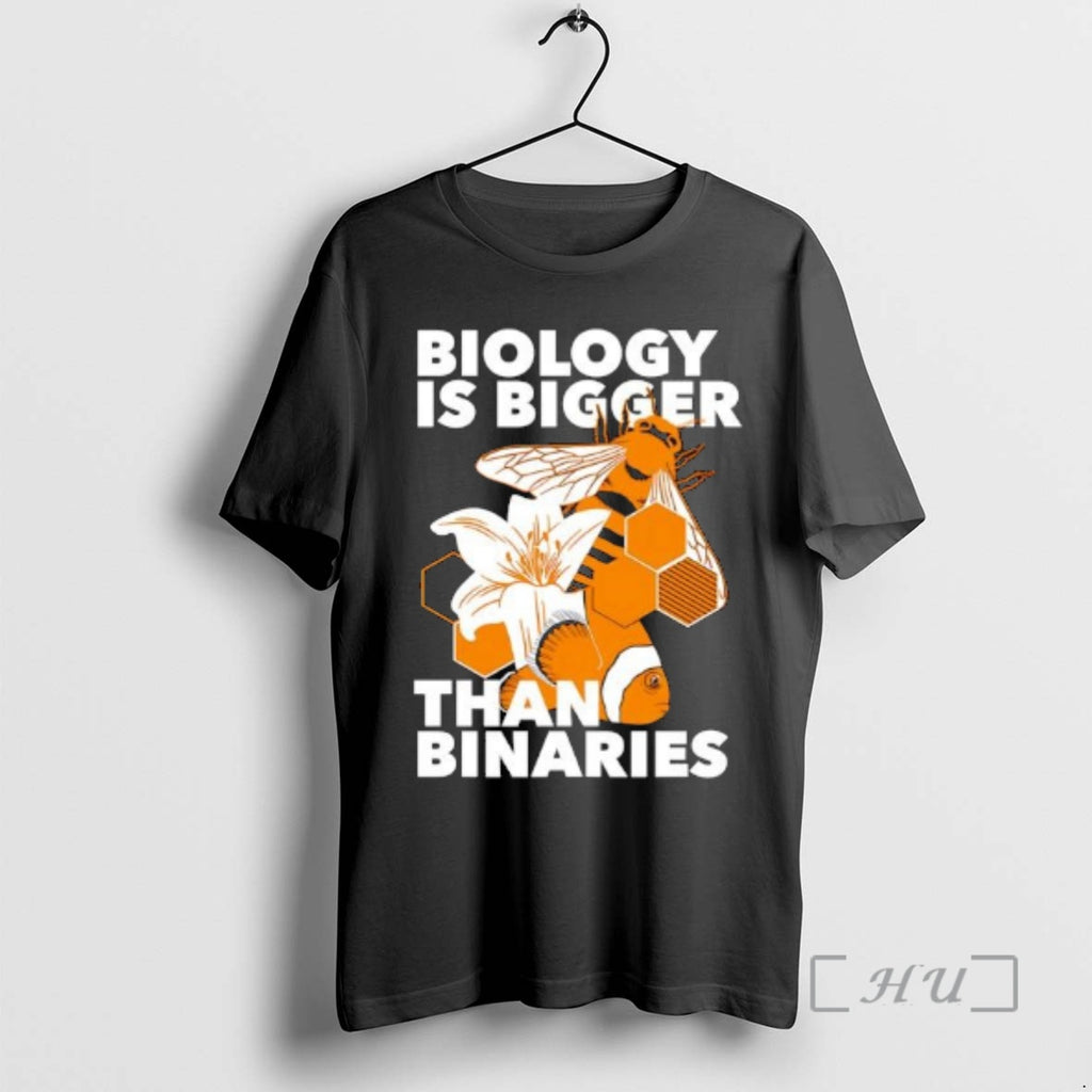Officials Biology Is Bigger Than Binaries Bee Fish Graphic T-Shirts, Hoodie, Sweatshirt | DripVista.com