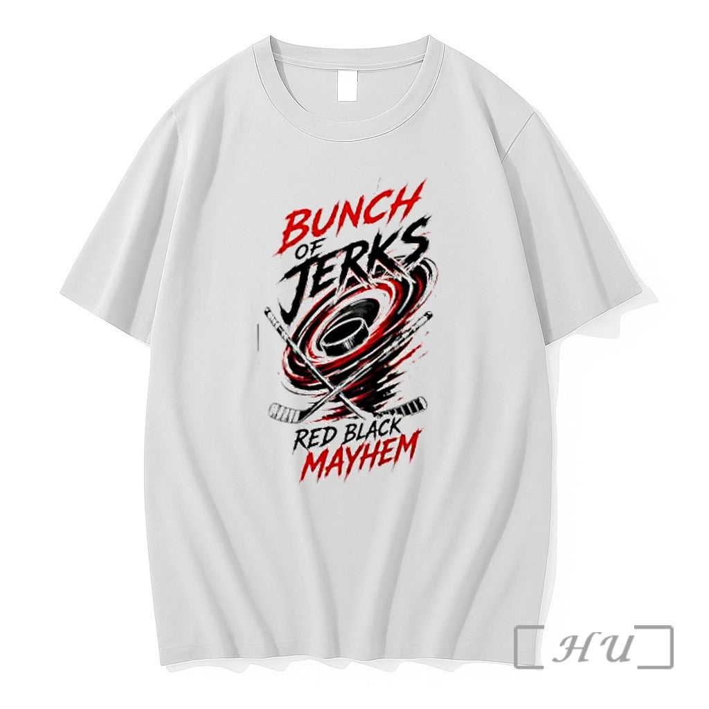 Officials Carolina Hurricanes Nhl Bunch Of Jerks Red Black Mayhem Hockey Fan Premium T Shirts