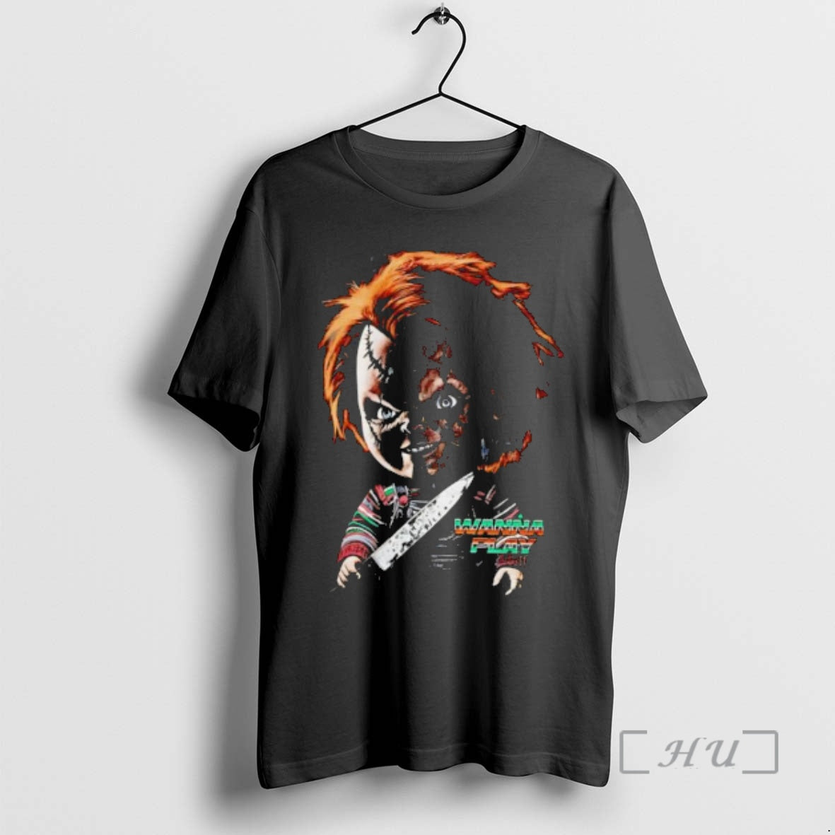 Officials Chucky Wanna Play Horror Movie Character Holding Knife Graphic T-Shirts, Hoodie, Sweatshirt | DripVista.com