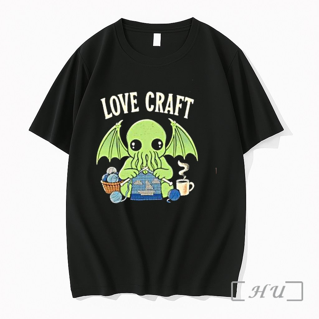 Officials Cthulhu Love Craft Knitting Cute Monster Creature With Sailboat Embroidery Premium T Shirts Sweater