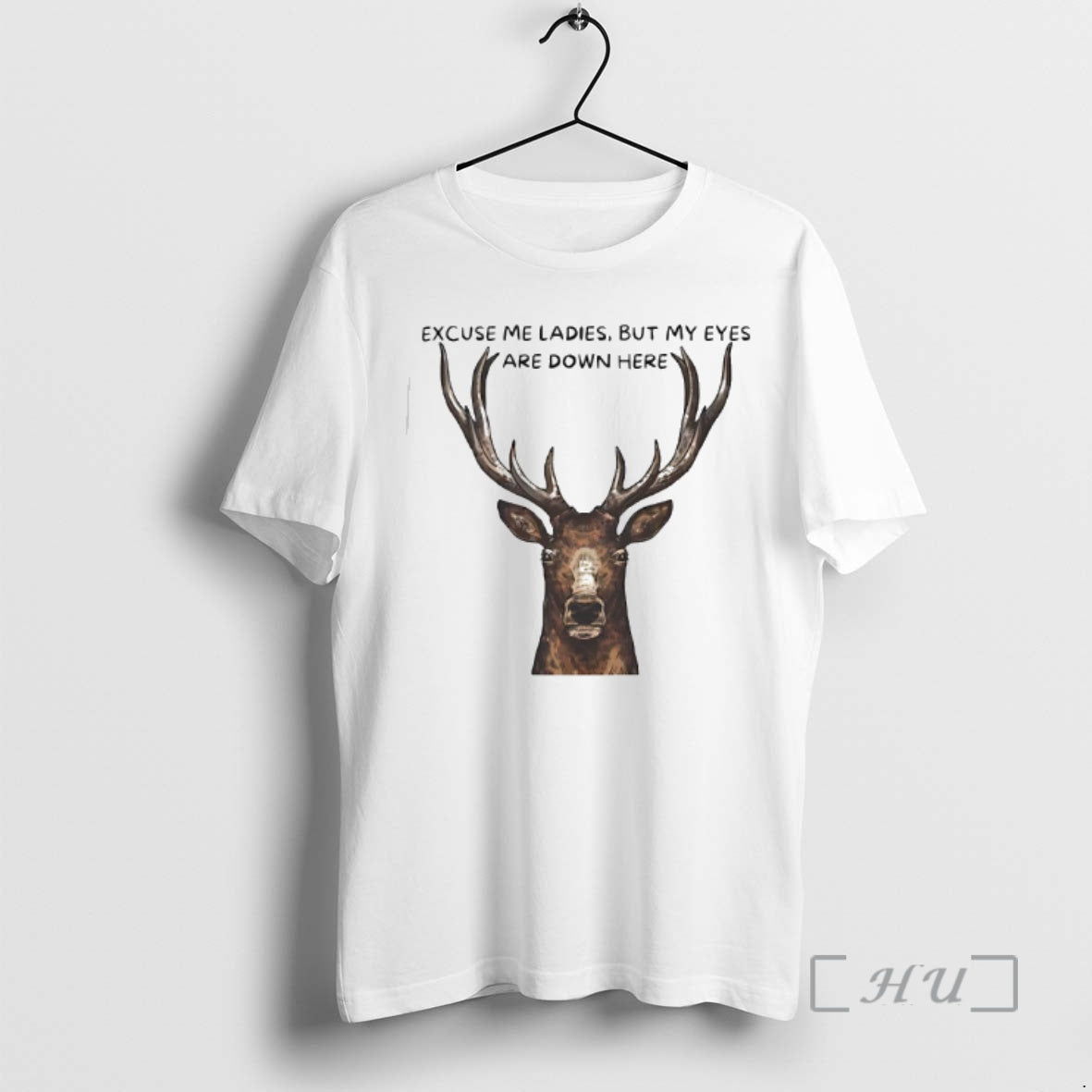 Officials Deer Big Head Excuse Me But My Eyes Are Down Here Premium T Shirts Hoodie, Sweatshirt | DripVista.com
