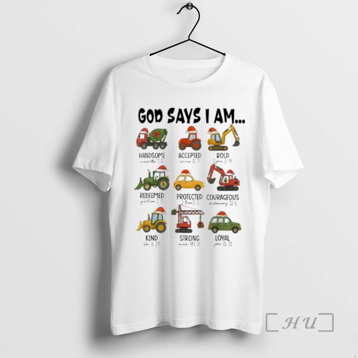 Officials God Says I Am Christmas Construction Trucks Bible Verse T-Shirts, Hoodie, Sweatshirt | DripVista.com